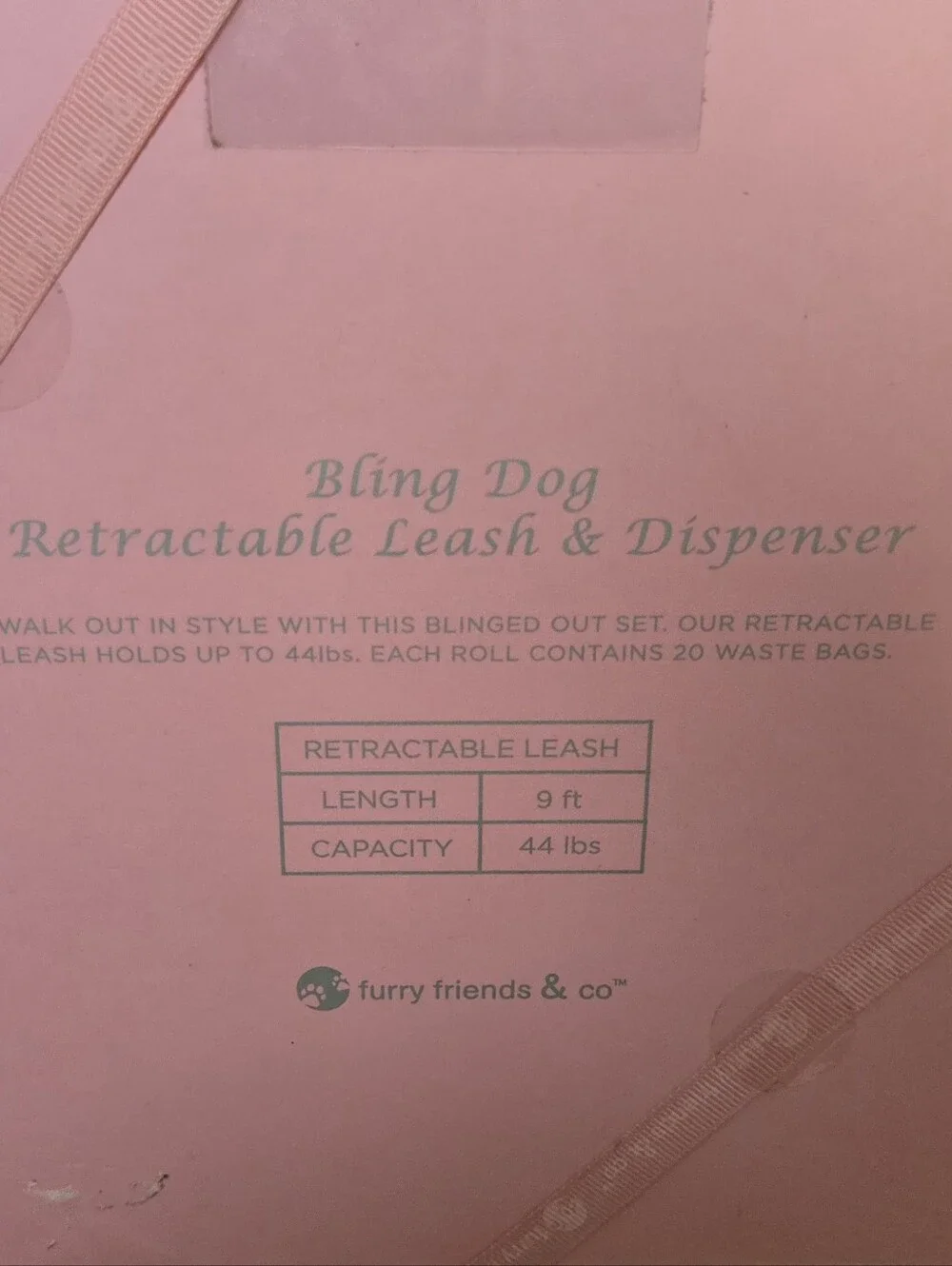 Bling Pink Rhinestone Retractable Dog Leash Dispenser Set NIB